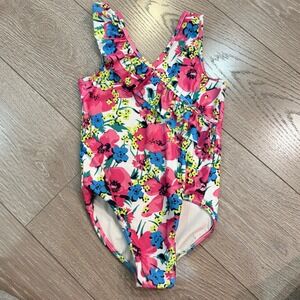 Harper Canyon Swimsuit Pink Floral Ruffle One Piece Girls Size 8